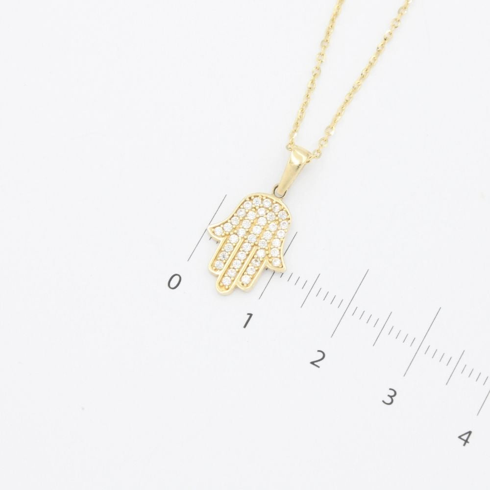 Gargantilla de Oro 14k con Dije de Mano de Fátima Incrustada con Zirconias mod. 9635