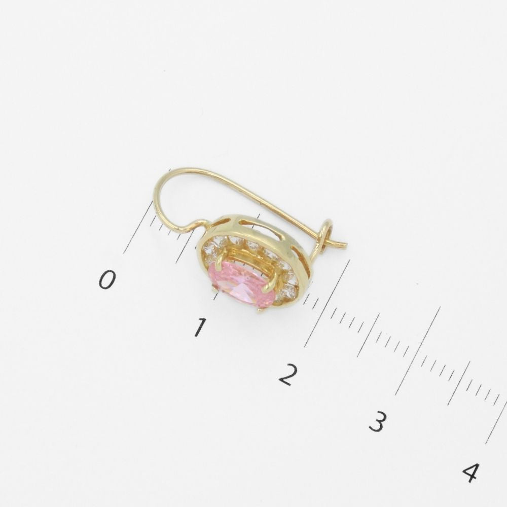 Arete con Broche Arillo de Oro 14k con Diseño Oval con Zirconia Rosa Detallada con Zirconias en Bisel mod. 9763