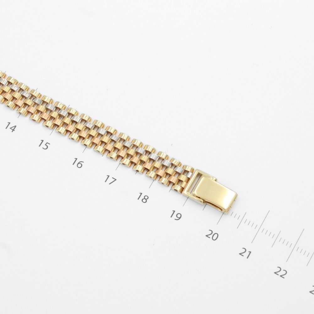 Pulsera de Oro 14k Tejido Ensamblado de 3 Colores con Diseño Estrecho mod. 9806