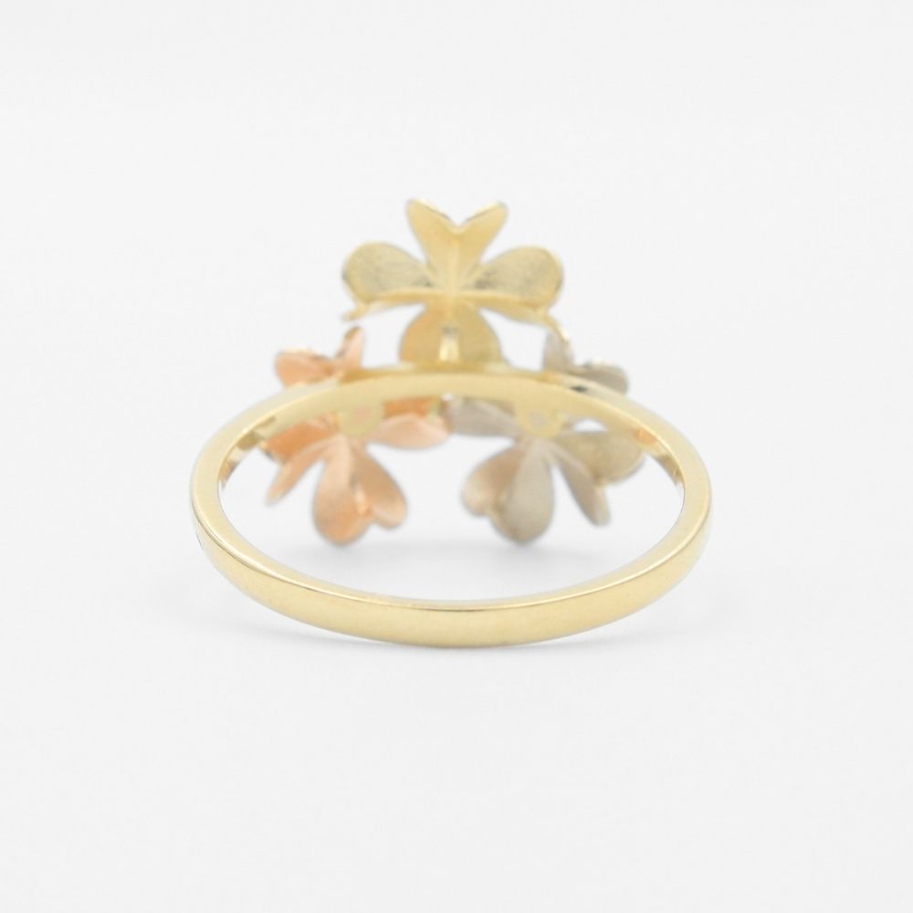 Anillo de Oro 14k Diseño Tradicional con Flores del Pensamiento Detalladas con Diamantado mod. 9588