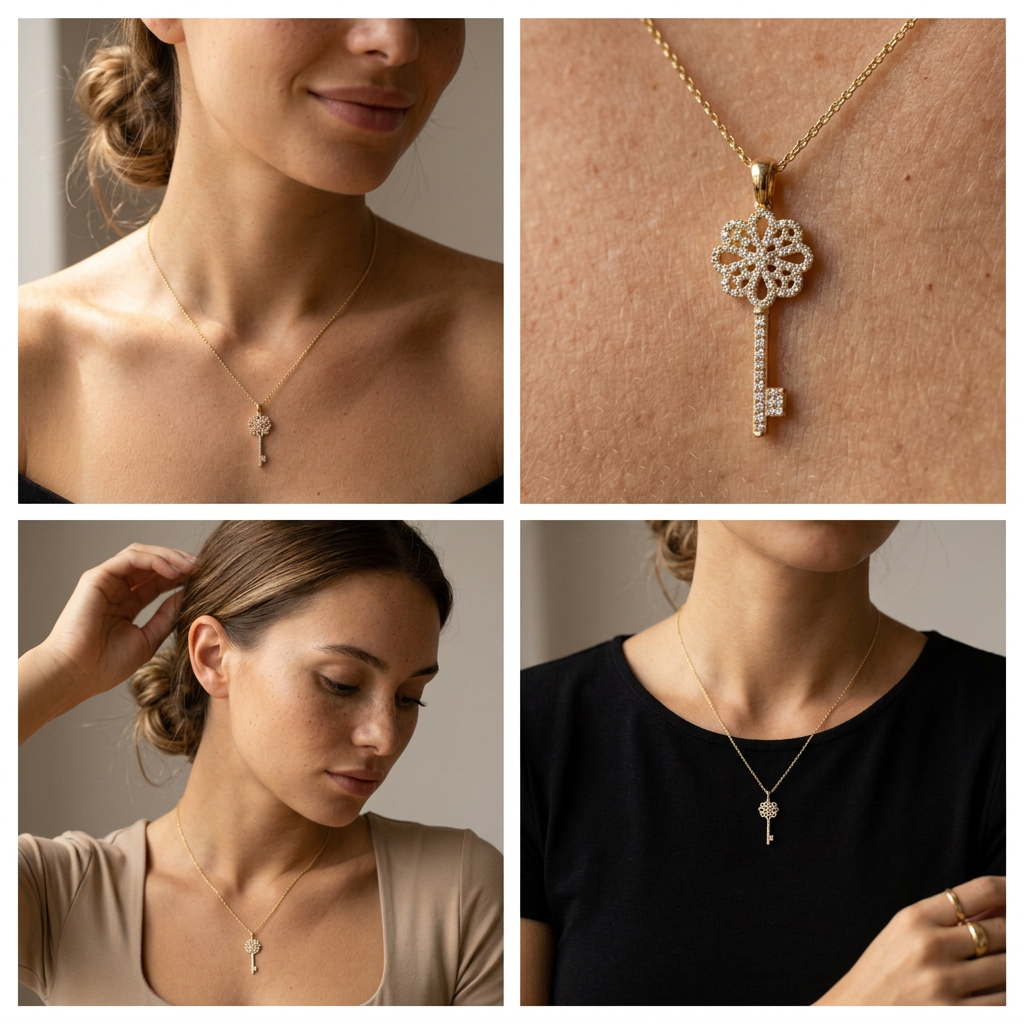 Dije de Oro 14k Llave con Zirconias Brillantes mod. 11221