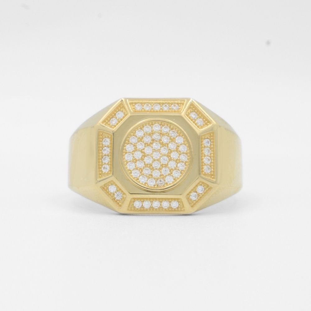 Anillo de Oro 14k Octágono Elengate con Incrustación de Zirconias mod. 7883