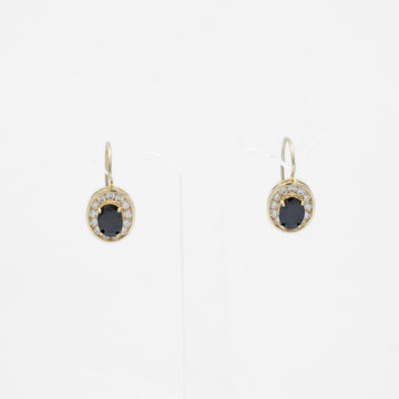 Arete con Broche Arillo de Oro 14k con Diseño Oval con Zirconia Negra Detallada con Zirconias en Bisel mod. 9763