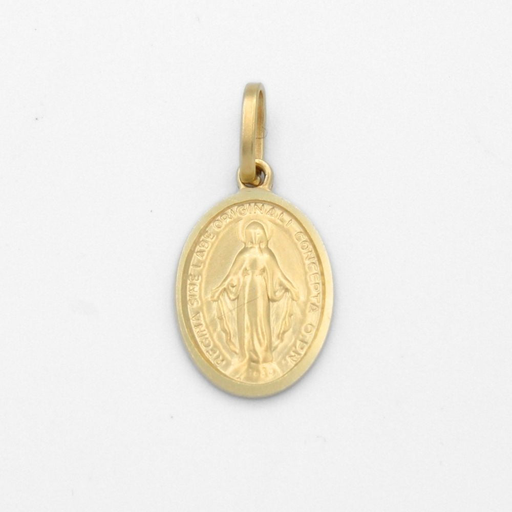 Medalla de Oro 14k con Forma Oval y Diseño Brillante de la Virgen Milagrosa mod. 9851