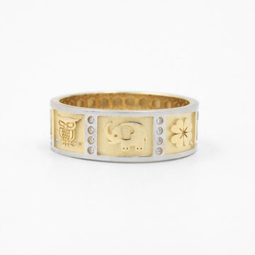 Anillo de Oro 14k en Diseño de la Suerte con Zirconias Finas y Figuras Representativas mod. 8635