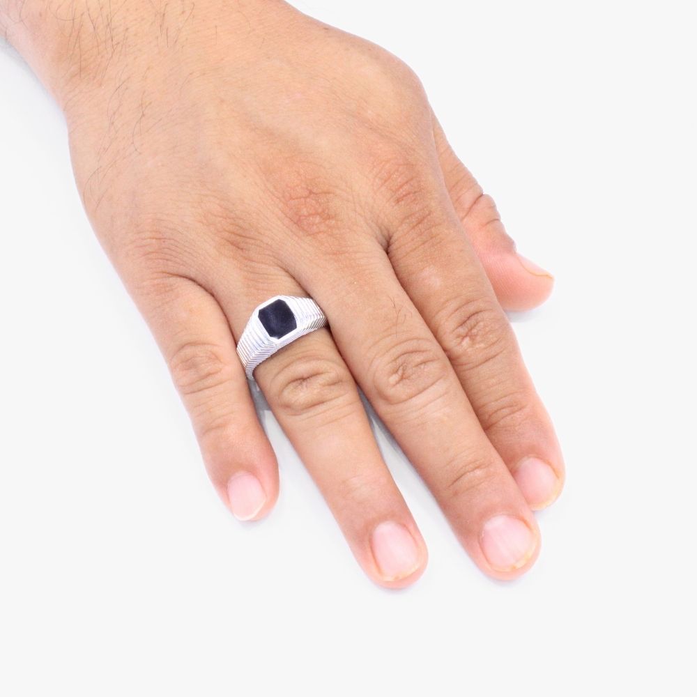 Anillo de Oro 14k Blanco con Diseño de Sello mod. 9279
