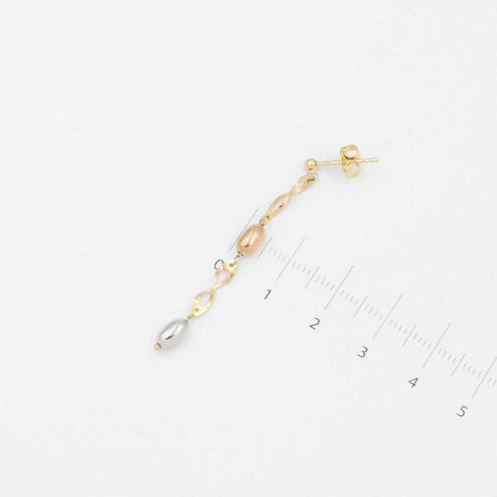 Arete Largo de Oro 14k con Infinitos y Lunetas Infladas Estilo Hueco mod. 5771