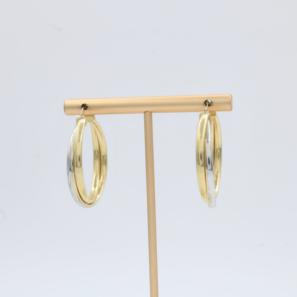 Arracada de Oro 14k Diseño Fino y Hueco de Estilo Doble mod. 10034