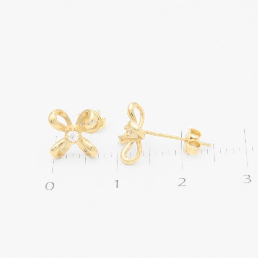 Arete de Oro 14k con Diseño de Moño con Incrustación de Zirconia mod. 9358