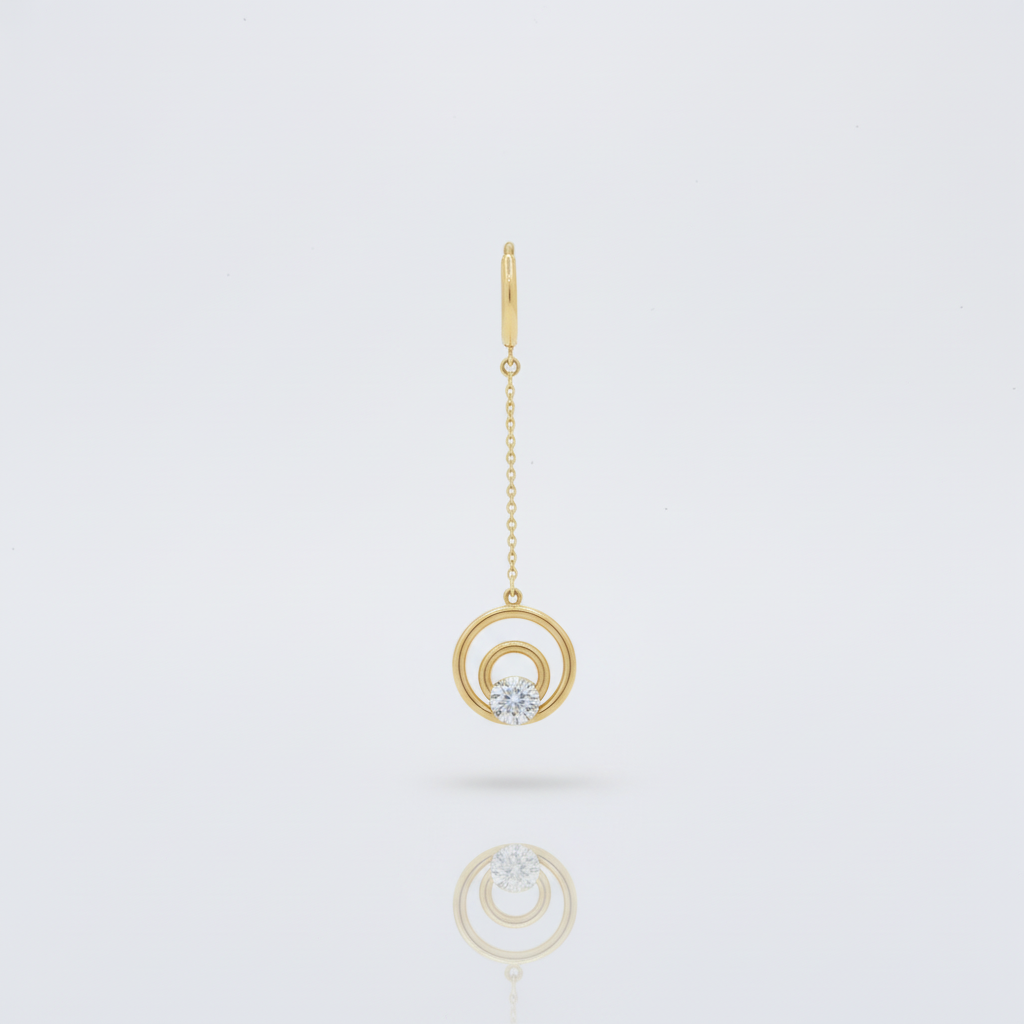 Arete Largo de Oro 14k Diseño Elegante con Círculos Unidos mod. 10122