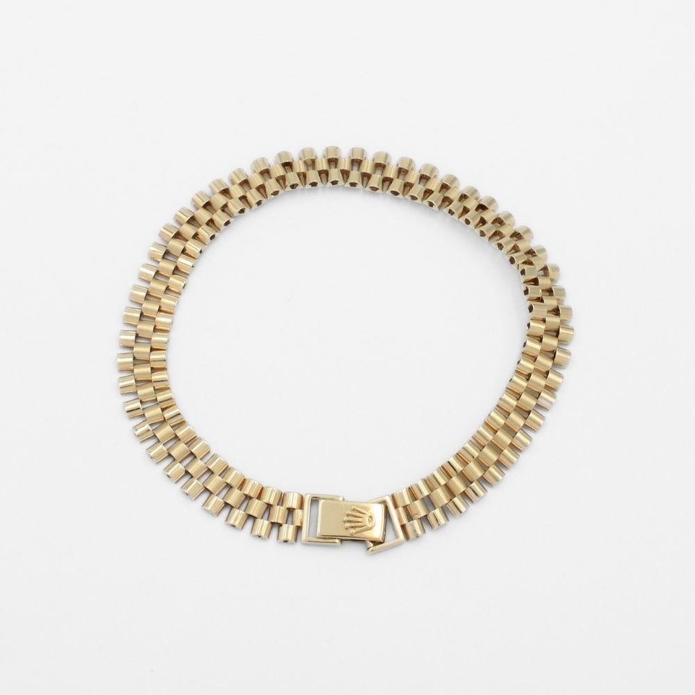 Pulsera de Oro 14k Tejido Ensamblado Estrecho de Diseño Hueco Detallado con Corona mod. 9807