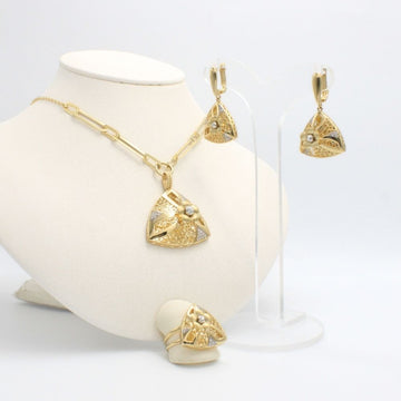 Coordinado de Oro 14k Diseño Plus Modelo Elegante Triángulo de Flor Brillante con Zirconias mod. 9667