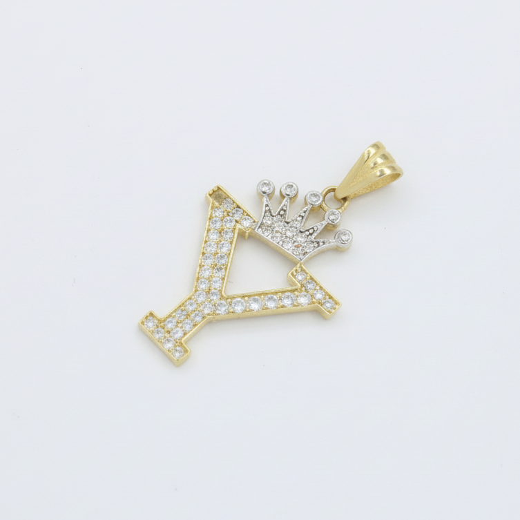 Dije de Oro 14k con Diseño de Inicial Y Incrustada con Zirconias mod. 10094