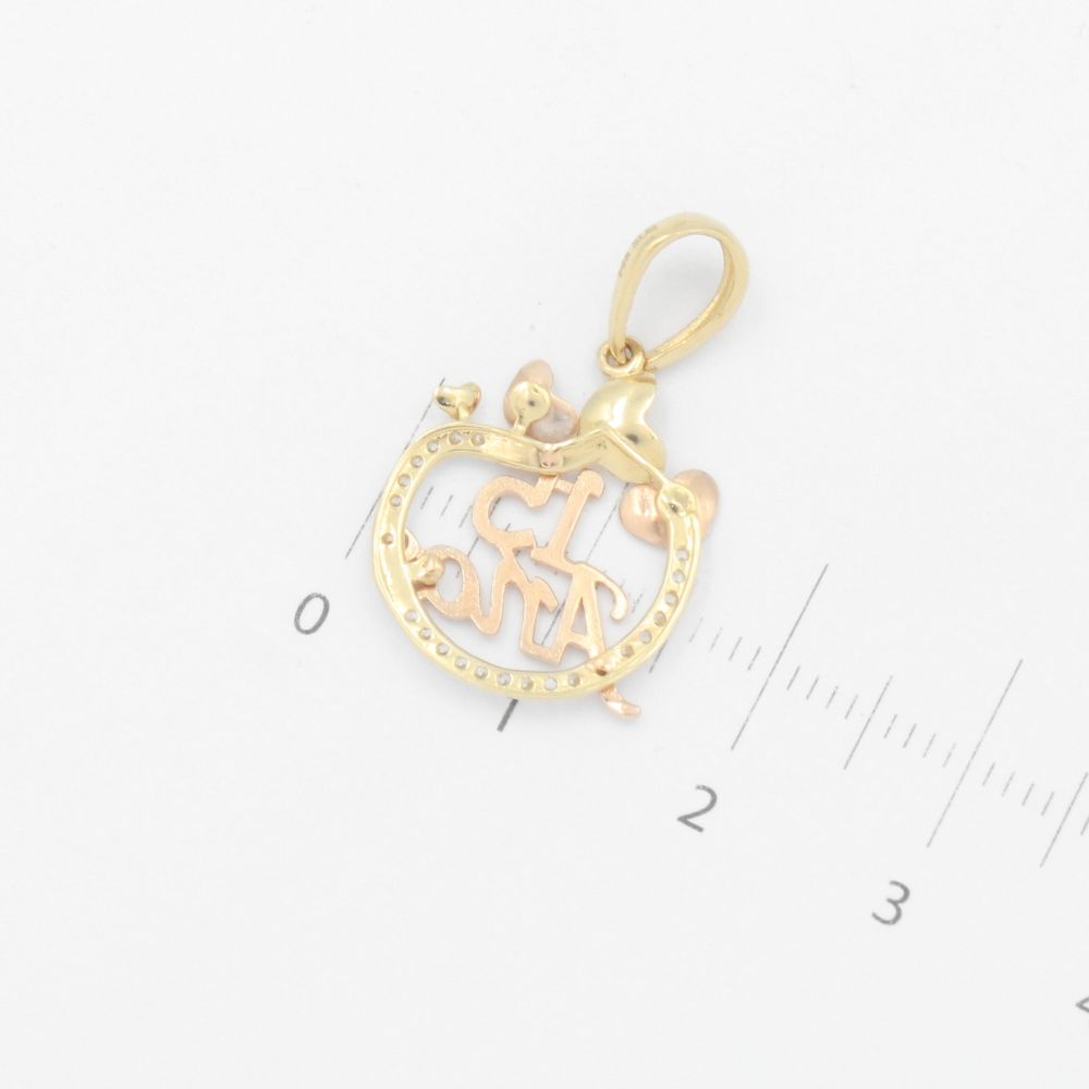 Dije de Oro 14k con Diseño Circulan con Detalles de Corazones  mod. 9557