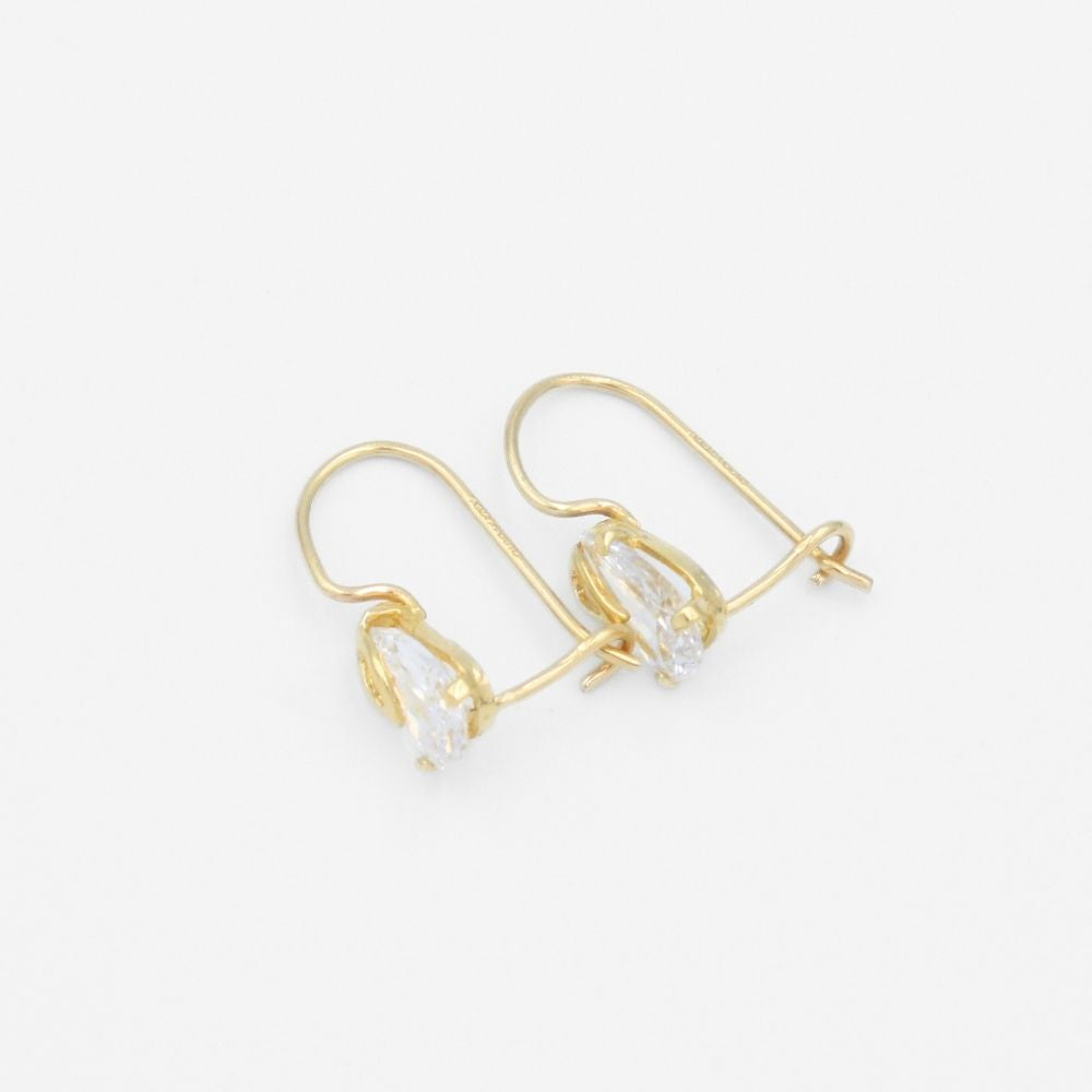 Arete con Broche Arillo de Oro 14k Gota de Zirconia Brillante mod. 9766
