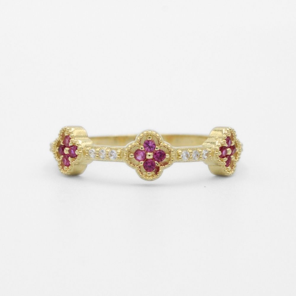 Anillo de Oro 14k Diseño con Tres Tréboles Incrustados con Zirconias Brillantes mod. 9732