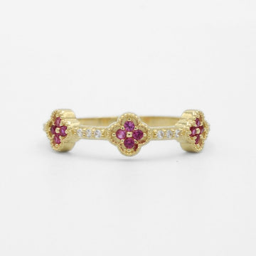 Anillo de Oro 14k Diseño con Tres Tréboles Incrustados con Zirconias Brillantes mod. 9732