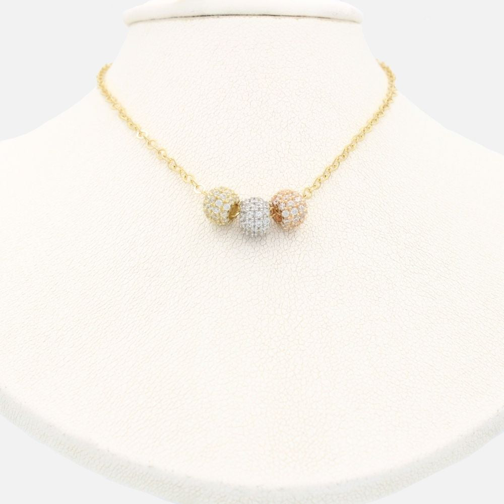 Gargantilla de Oro 14k con Esferas de la Suerte Florentinas e Incrustadas con Zirconias mod. 9636