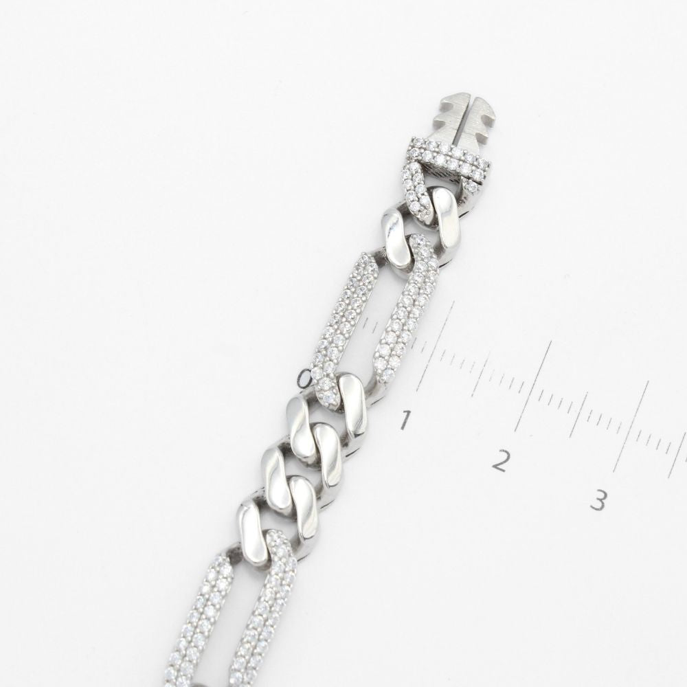 Pulsera Mónaco Chain 14k Modelo Fígaro de Broche Pavé con Incrustación Alt. de Swarovski mod. 9651