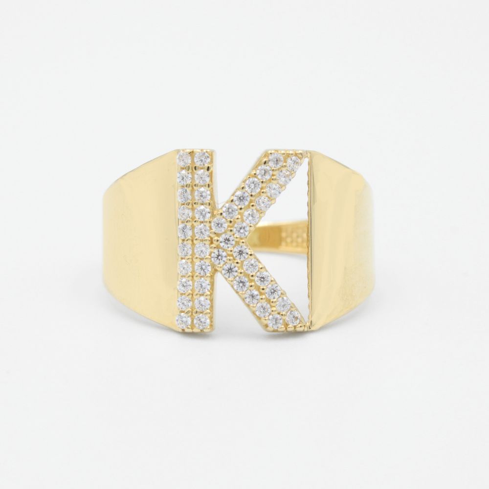Anillo de Oro 14k con Letra K Incrustada con Zirconias mod. 8360