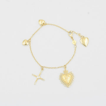 Pulsera de Oro 14k con Sagrado Corazón y Cruz con Zirconia mod. 8131