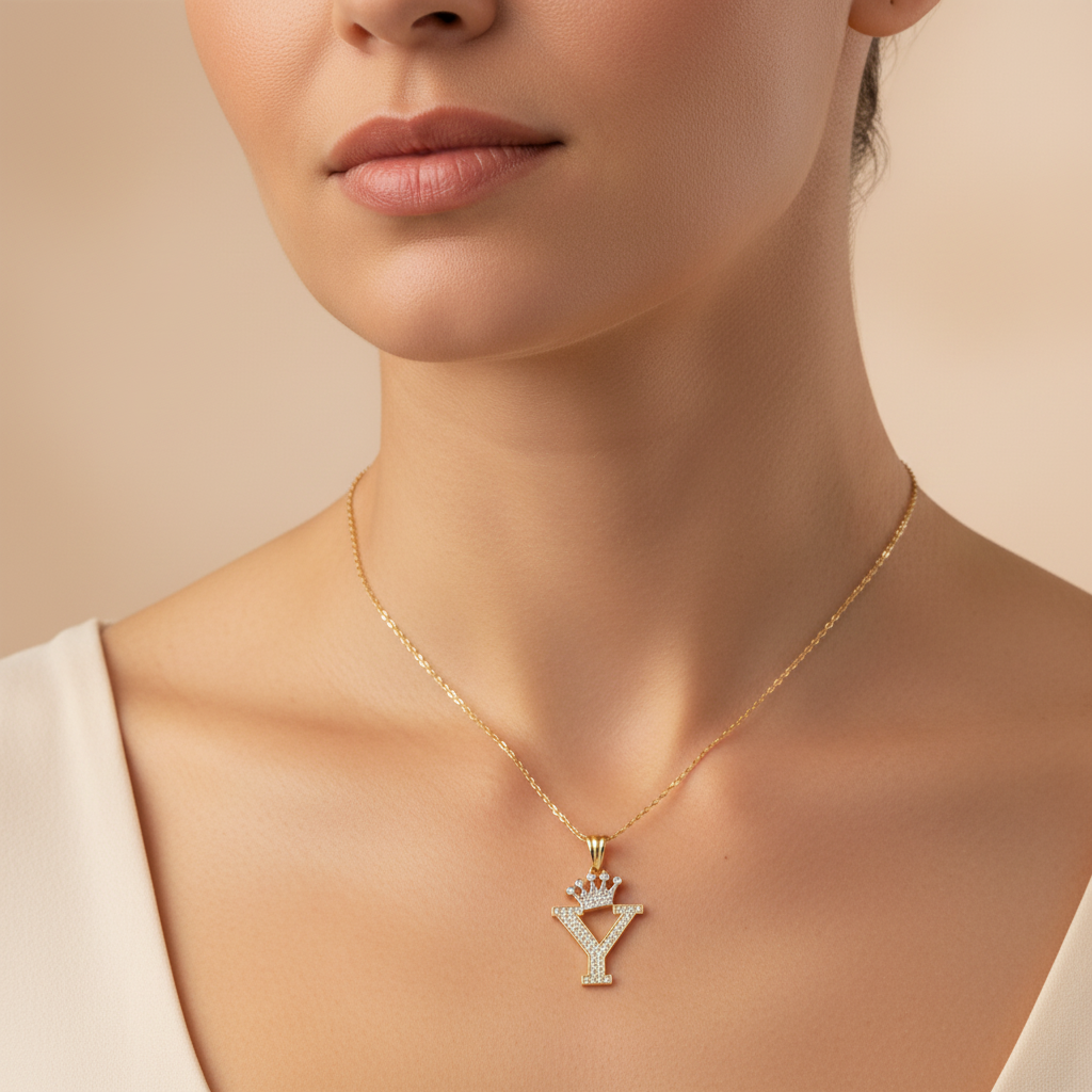 Dije de Oro 14k con Diseño de Inicial Y Incrustada con Zirconias mod. 10094