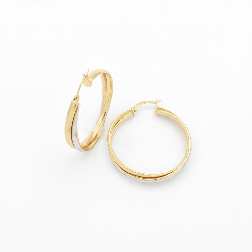 Arracada de Oro 14k Diseño Fino y Hueco de Estilo Doble mod. 10034