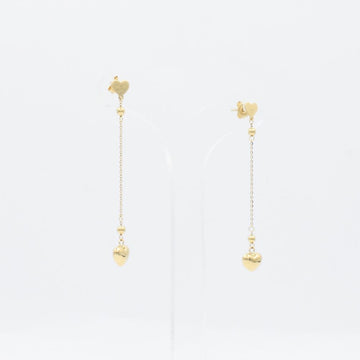Arete Largo de Oro 14k con Corazones Inflados de Estilo Hueco y Brillante mod. 9092