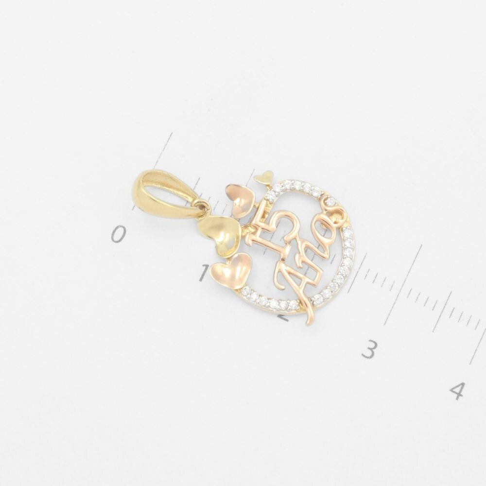 Dije de Oro 14k con Diseño Circulan con Detalles de Corazones  mod. 9557