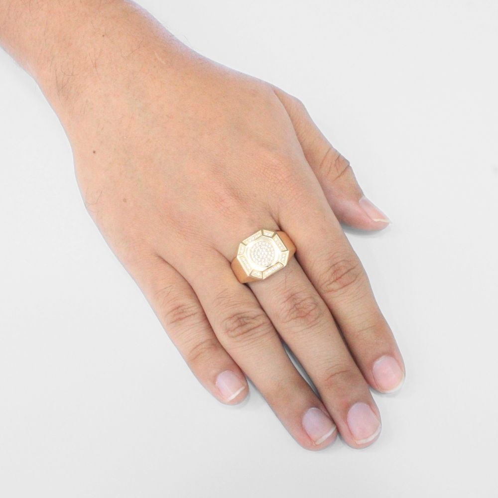 Anillo de Oro 14k Octágono Elengate con Incrustación de Zirconias mod. 7883