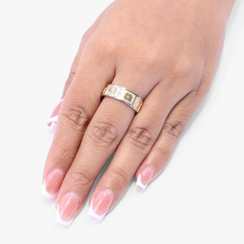 Anillo de Oro 14k en Diseño de la Suerte con Zirconias Finas y Figuras Representativas mod. 8635