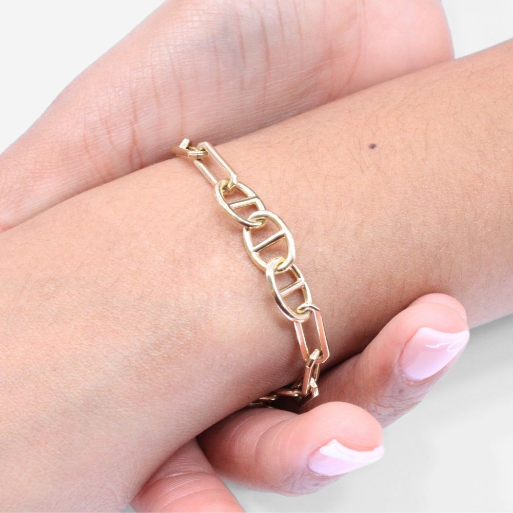 Pulsera de Oro 14k Tejido 3x3 con Diseño Tubular Hueco Estilo Brillante mod. 8656