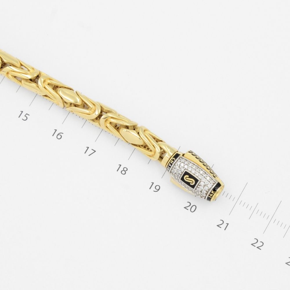 Pulsera Mónaco Chain 14k Modelo Rey Round Plain Hueco con Broche Pavé mod. 8890
