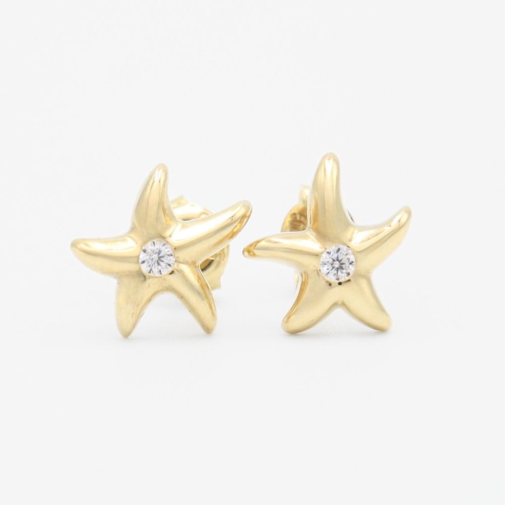 Arete de Oro 14k con Diseño de Estrella con Incrustación de Zirconia mod. 9359