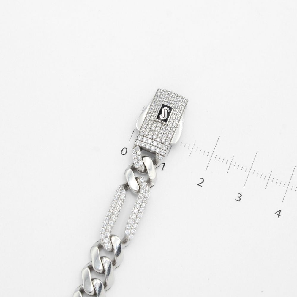 Pulsera Mónaco Chain 14k Modelo Fígaro de Broche Pavé con Incrustación Alt. de Swarovski mod. 9651