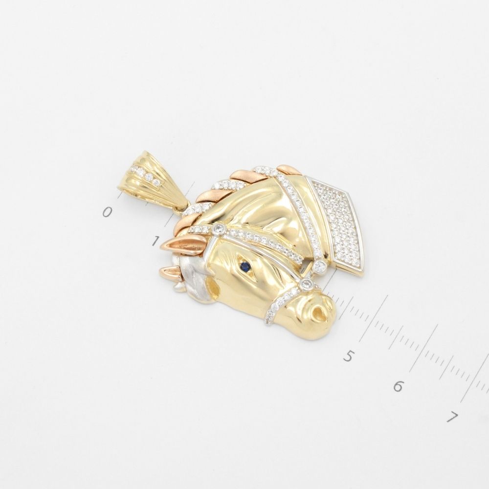 Dije de Oro 14k Diseño en Forma de Perfil de Caballo Estilo Brillante con Zirconias  mod. 9480