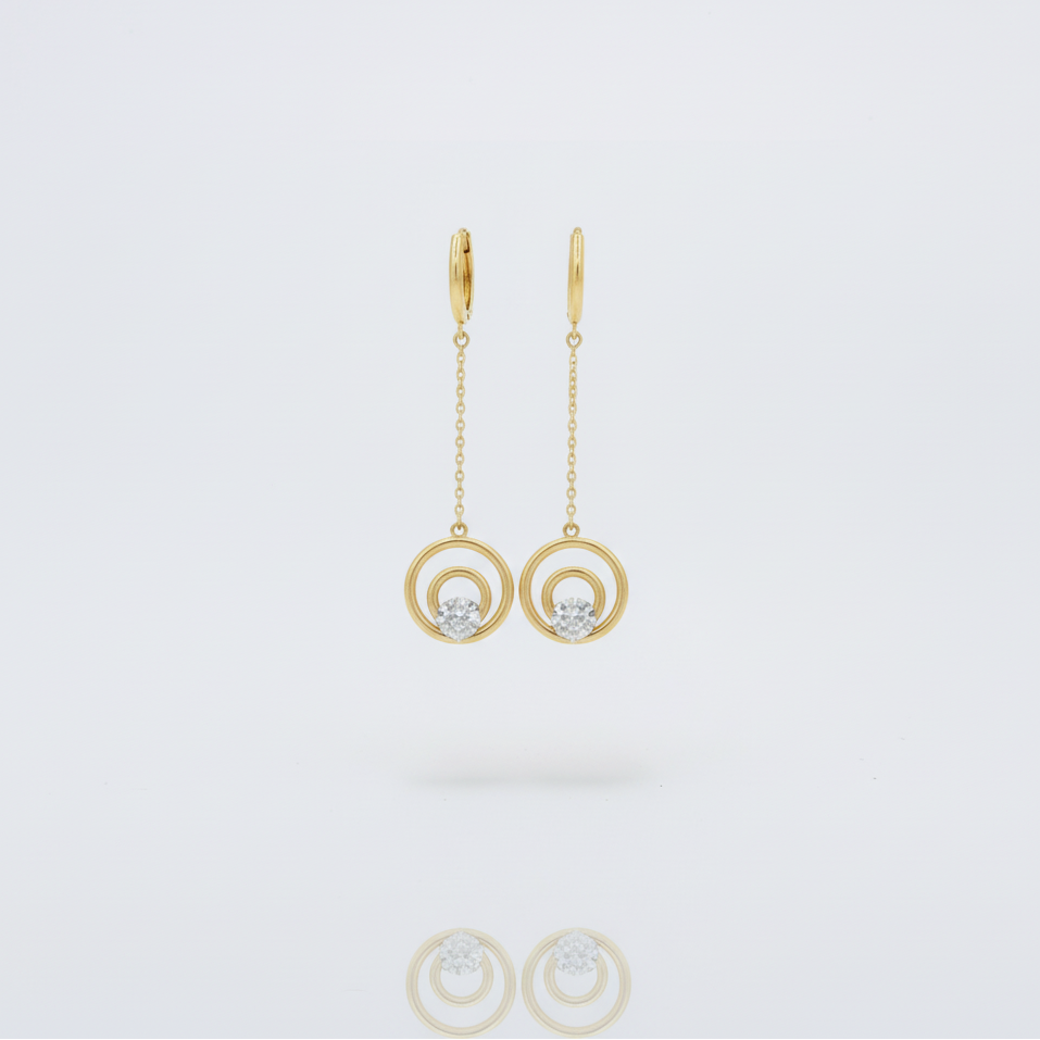 Arete Largo de Oro 14k Diseño Elegante con Círculos Unidos mod. 10122