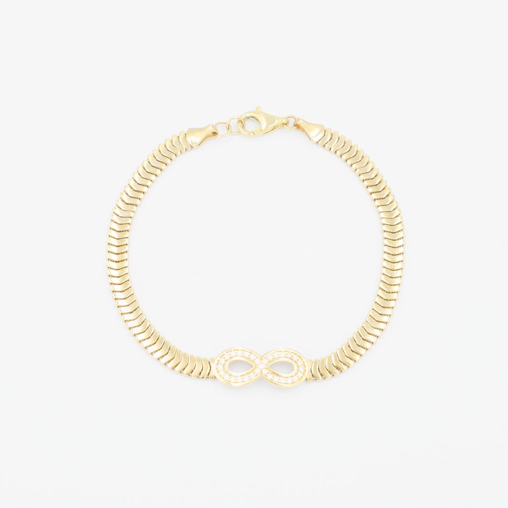 Pulsera de Oro 14k Diseño de Serpiente Flexible con Infinito Incrustado de Zirconia mod. 9259