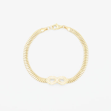 Pulsera de Oro 14k Diseño de Serpiente Flexible con Infinito Incrustado de Zirconia mod. 9259