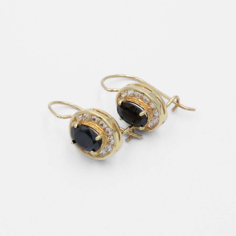 Arete con Broche Arillo de Oro 14k con Diseño Oval con Zirconia Negra Detallada con Zirconias en Bisel mod. 9763