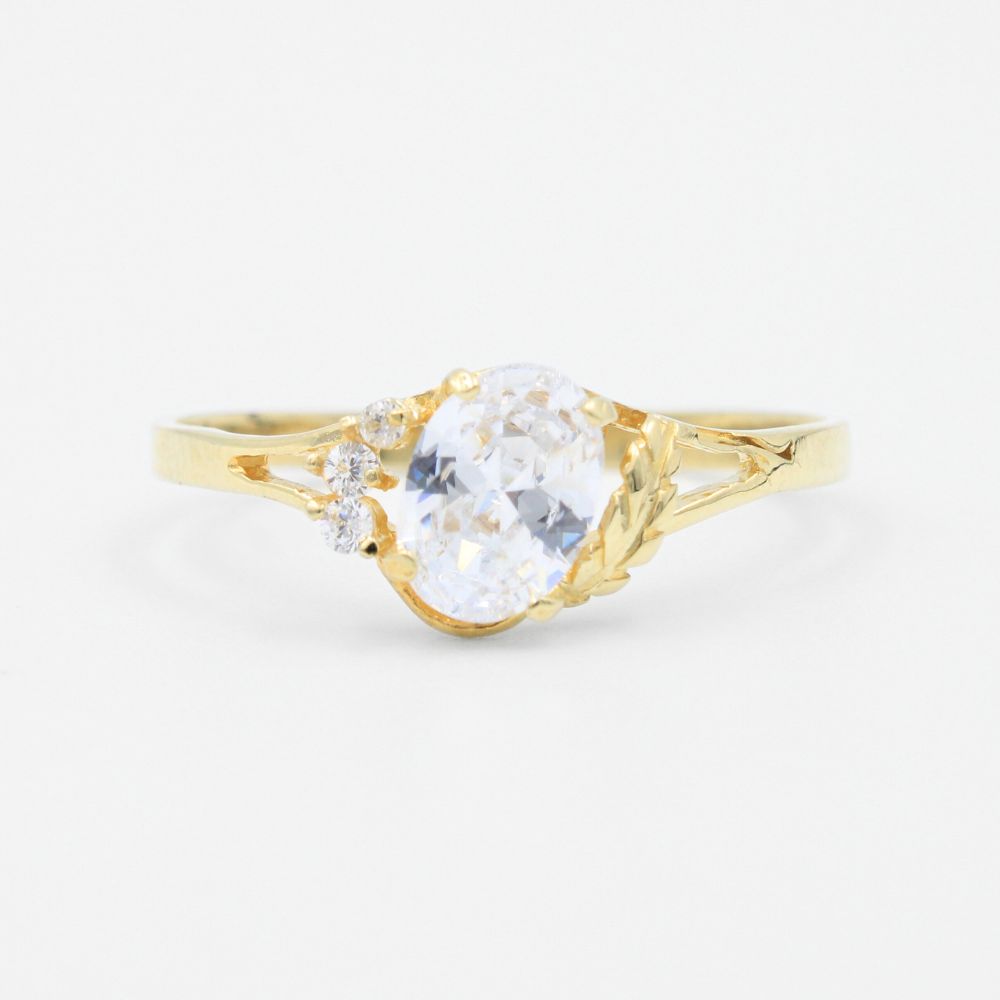 Anillo de Oro 14k de Zirconia Brillante Detallado con Ramillete Fino mod. 9190