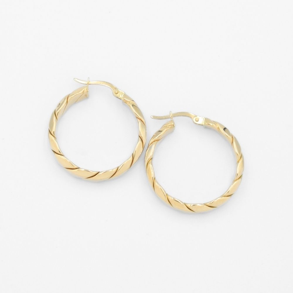 Arracada de Oro 14k Hueco con Diseño Torzal de Estilo Liso Inflado mod. 9621