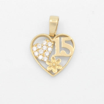 Dije de Oro 14k Diseño de Corazón Abierto con Detalles de Flor y Corazón de Zirconias  mod. 9558