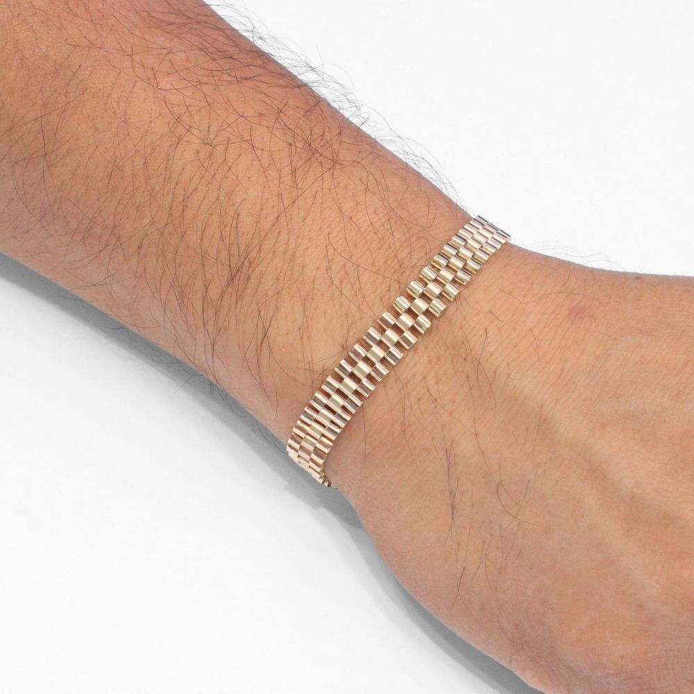 Pulsera de Oro 14k Tejido Ensamblado Estrecho de Diseño Hueco Detallado con Corona mod. 9807