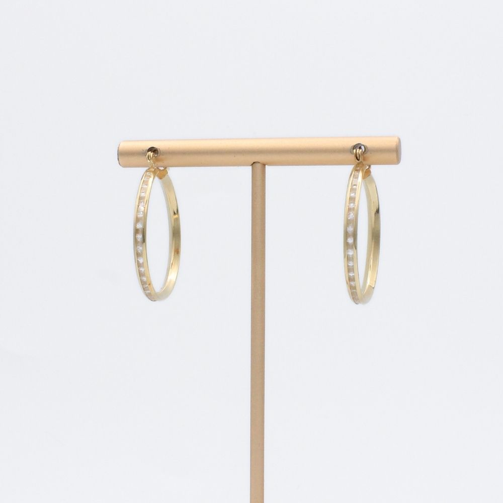 Arracada de Oro 14k de Diseño Redondo y Hueco Incrustado con Zirconias mod. 9878