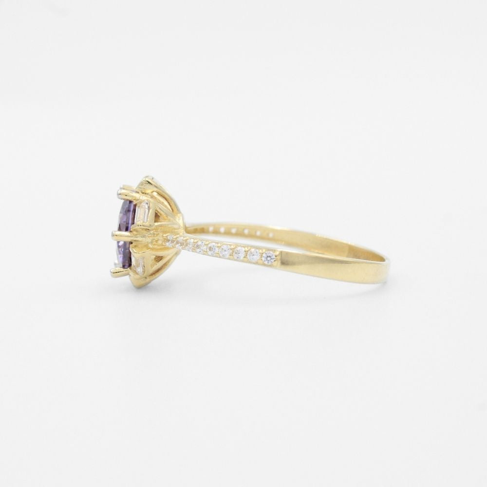 Anillo de Oro 14k con Zirconia Morada e Incrustación de Zirconias Finas mod. 9589