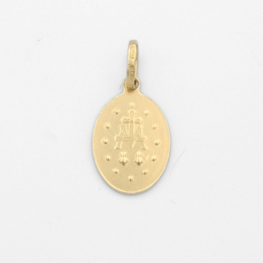 Medalla de Oro 14k con Forma Oval y Diseño Brillante de la Virgen Milagrosa mod. 9851
