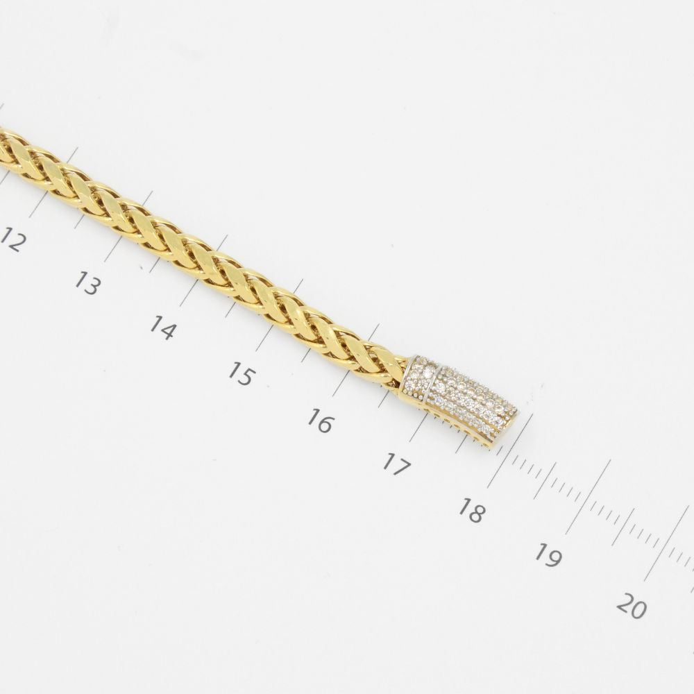 Pulsera de Oro 14k Tejido Espiga Hueca con Broche Incrustado con Zirconias mod. 8802