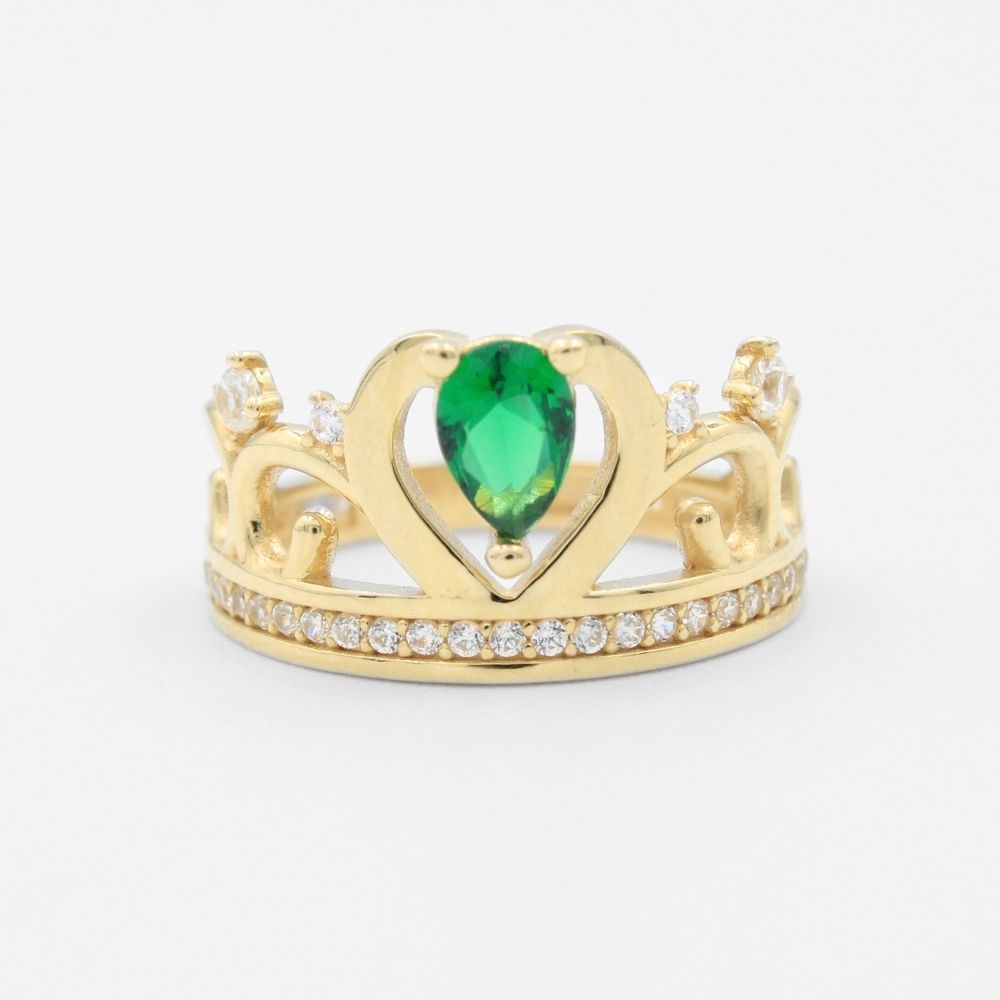 Anillo XV Años de Oro 14k Corona de Zirconia Color Verde Esmeralda mod. 8777