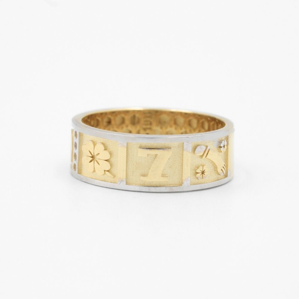 Anillo de Oro 14k en Diseño de la Suerte con Zirconias Finas y Figuras Representativas mod. 8635